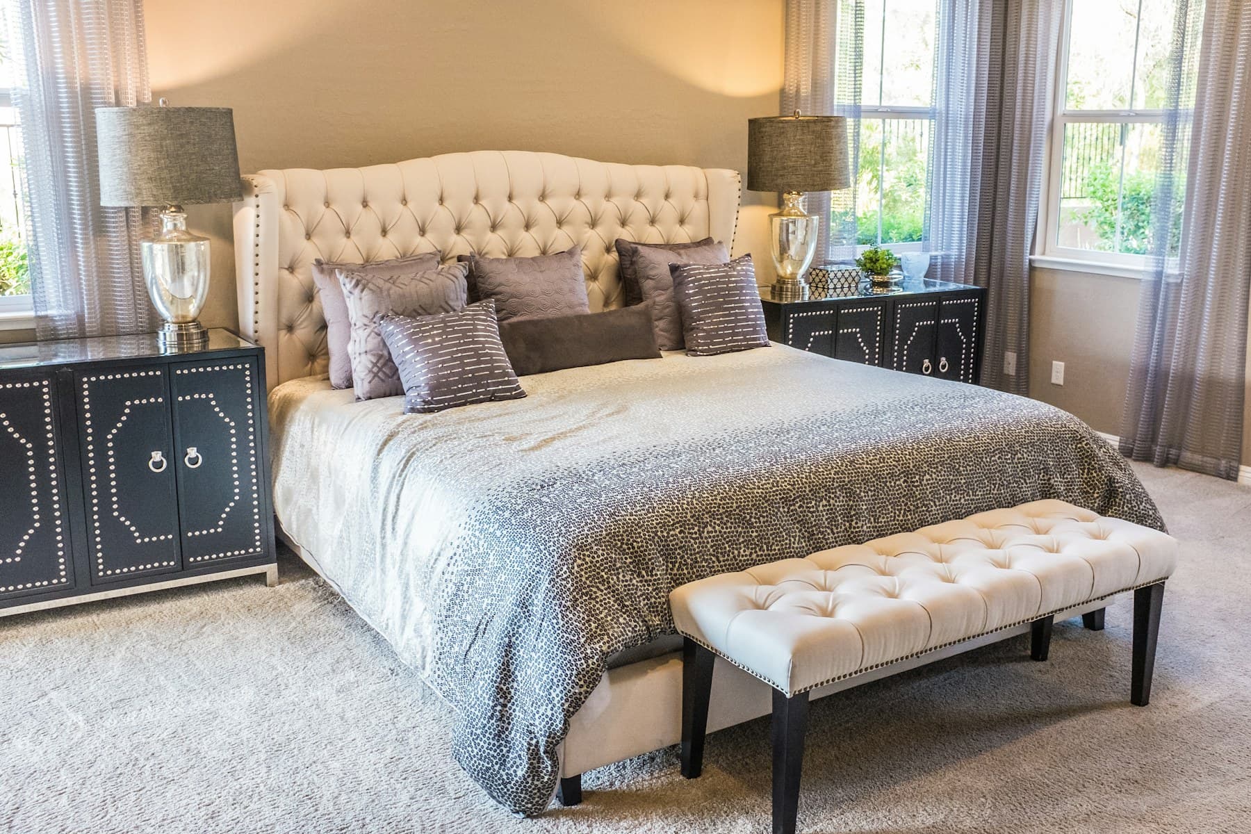 Queen upholstered bed frame, photographed by the member