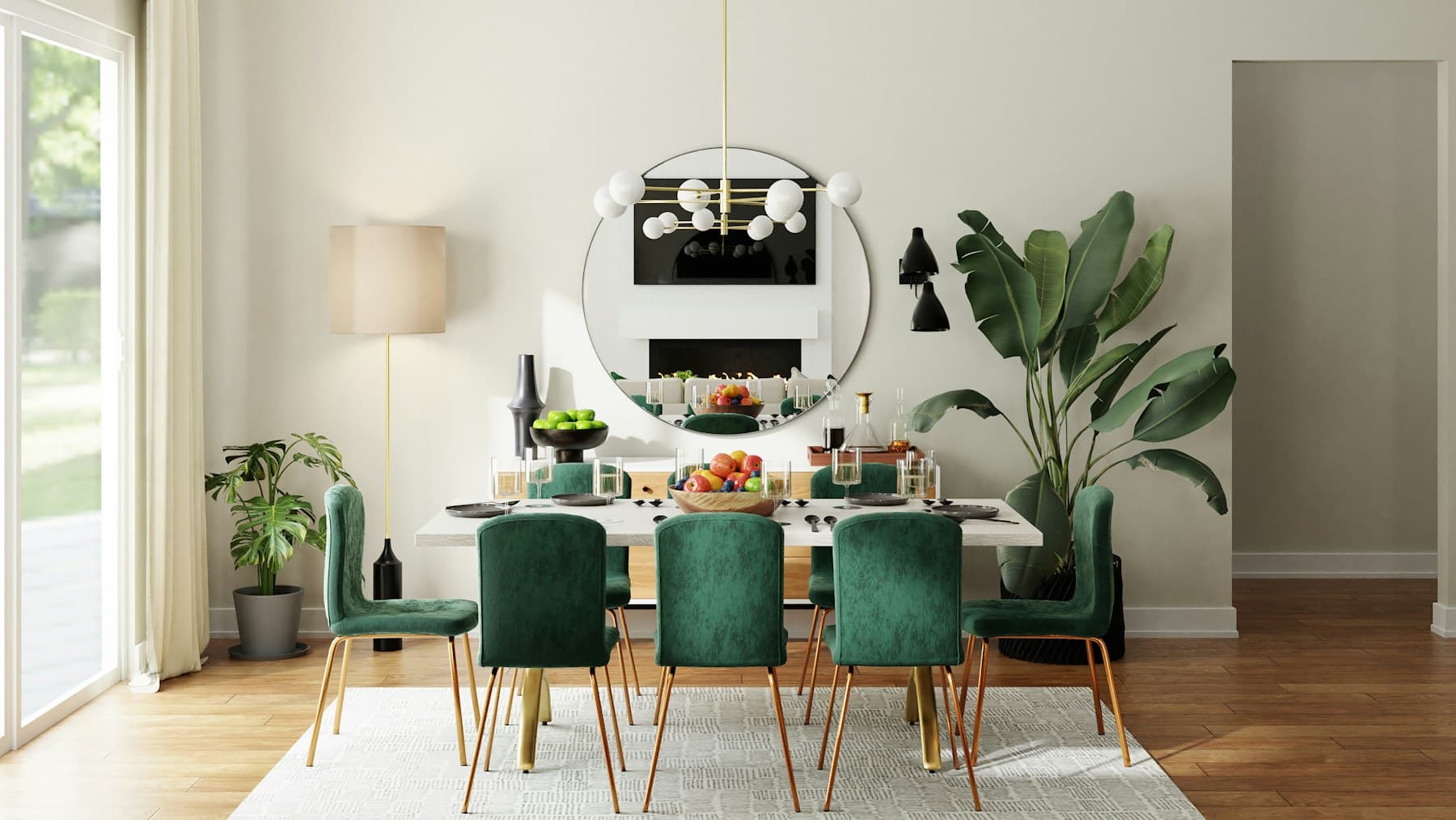 Dining table + six velvet chairs
